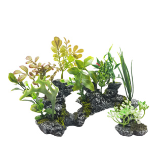 Enfeite Para Aquário Rocha Decorada com Planta Artificial em Oferta na Shopee