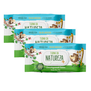 Kit C/03 Toalhas Umedecidas Turma Da Natureza C/100 Uni