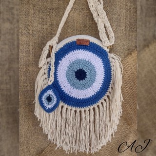 BOLSA TIRACOLO OLHO GREGO/TURCO DE CROCHÊ