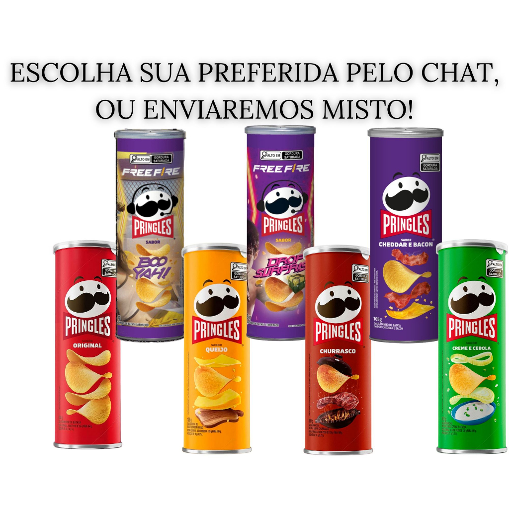 Kit com 4 Batata Pringles Original/ Churrasco/ Queijo/creme E Cebola