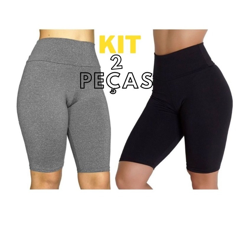 KIT Bermuda Ciclista Lisa Shorts  Dia a Dia Academia Cross Fit Treino Ginastica Cintura Alta Legging