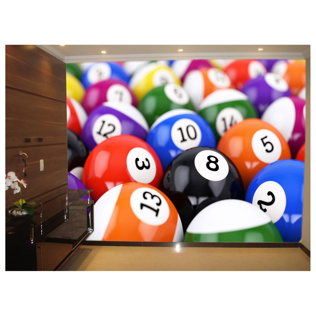 Papel de Parede Decorativo - Adesivo de Parede Salão de Jogos Jogatina Bilhar Sinuca Bola 8 M² JCS021