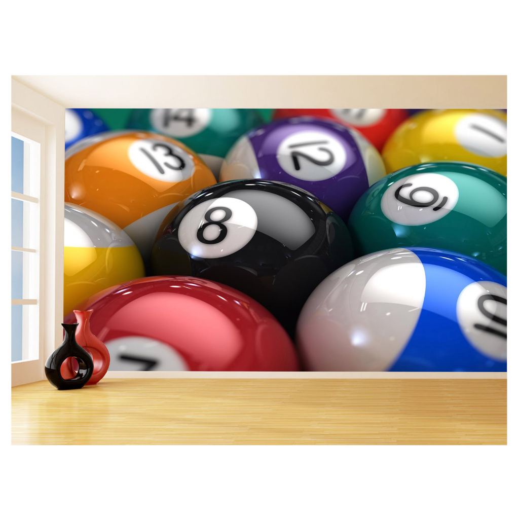 Papel de Parede Decorativo - Adesivo de Parede Salão de Jogos Jogatina Bilhar Sinuca Bola 8 M² JCS023