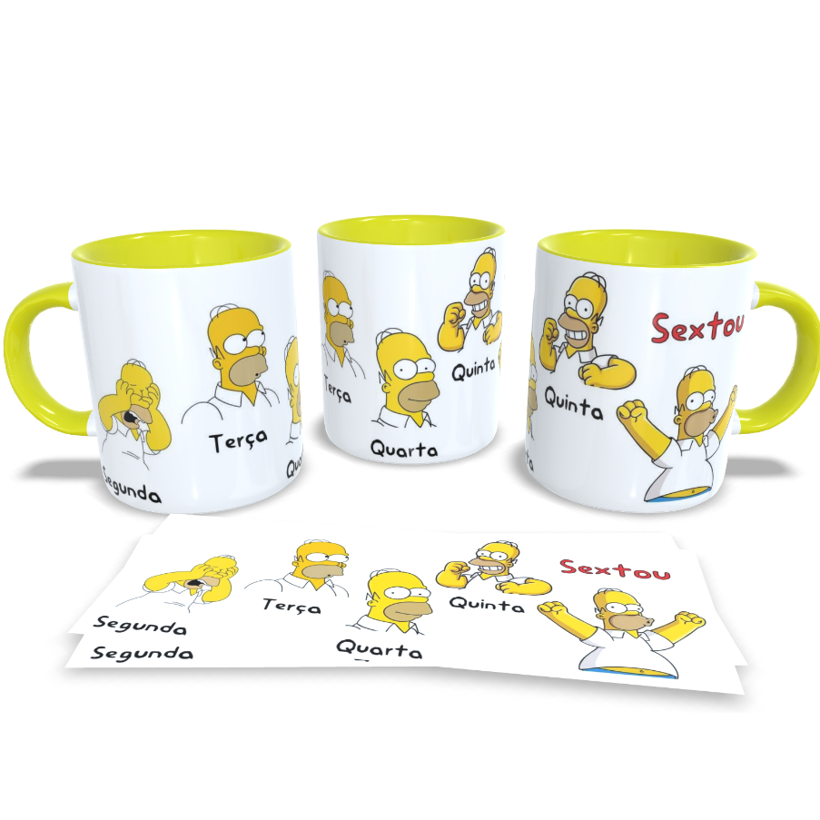 Caneca Branca Cerâmica/Porcelana 325ml Os Simpsons Homer dias da semana sextou