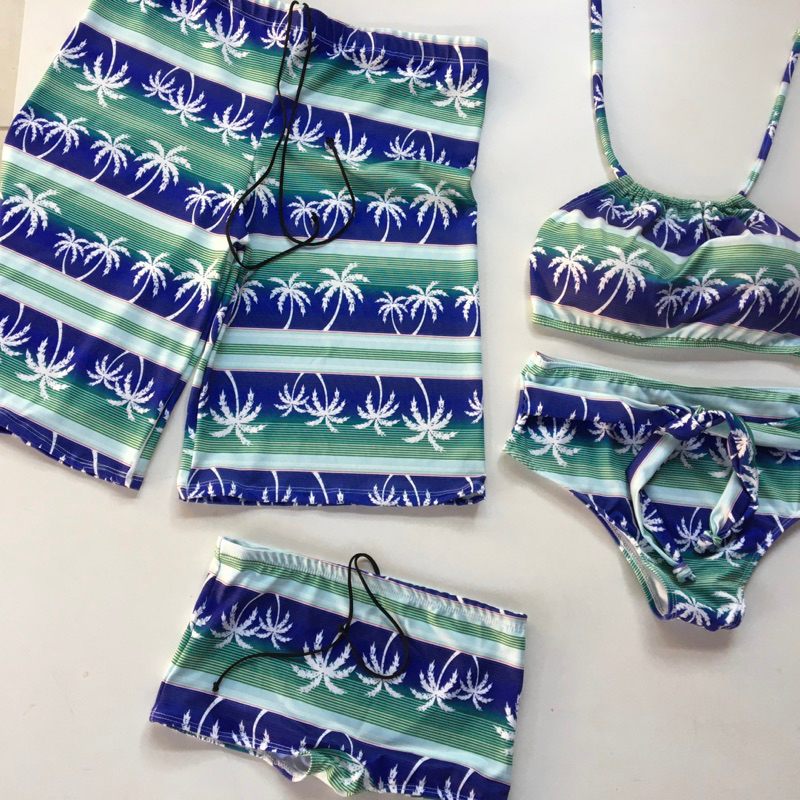 Kit Família Mãe Filho Pai - 1 Biquini Cropped Hotpant 1 Short Adulto 1 Sunga Infantil - Moda Praia