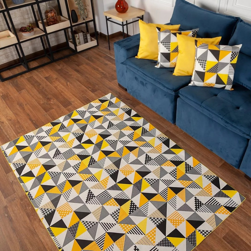 Kit Tapete Sala 1m X 1,35 Antiderrapante + 04 Capas Para Almofadas 45 x 45