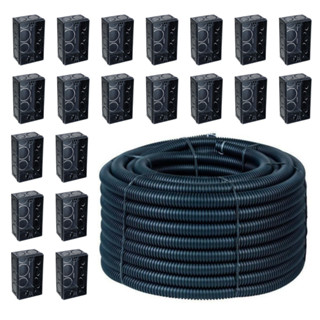 Kit Conduite Eletroduto 3/4 Reforçado Preto Rolo 50 Metros + 20 Caixinha De Luz 4x2 Preta Iluminação - Promoção