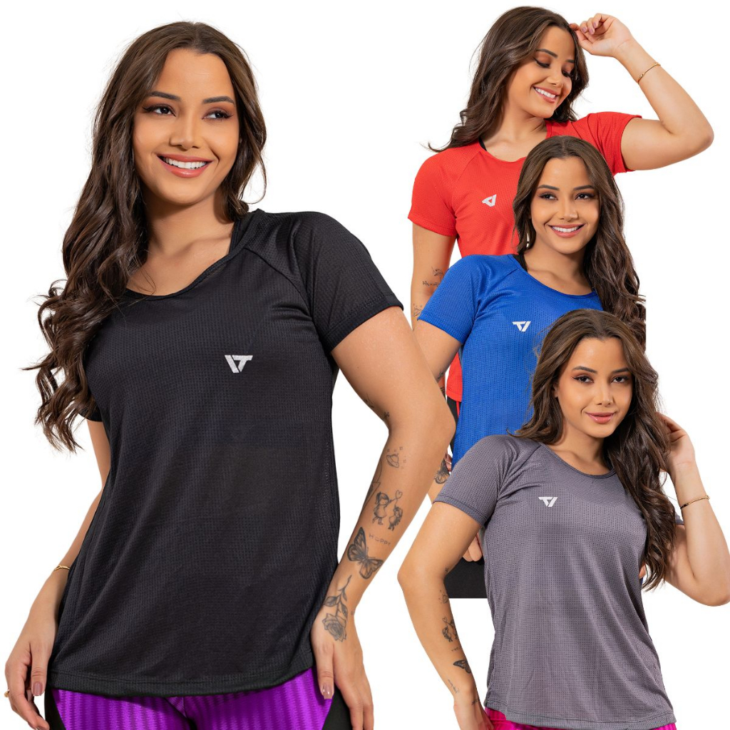 Kit 4 Blusa Feminina Academia com Manga Dry Fit Roupas Femininas M ao XGG