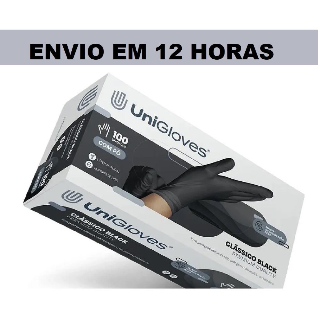 Luva Descartável Latex Com Pó Preto Black Cx 100 Unigloves em Oferta na Shopee