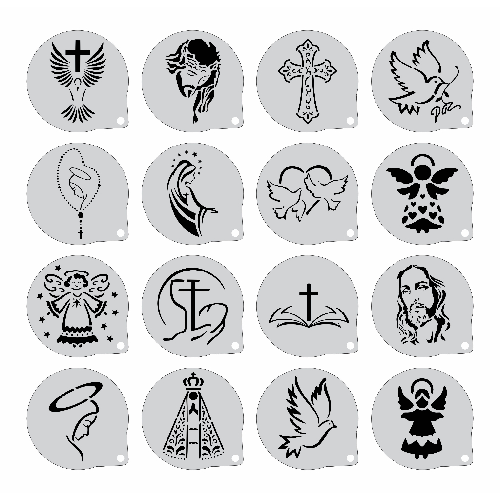 Stencil Religioso Kit 16 Moldes 7x7cm em Oferta na Shopee