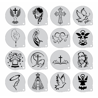 Stencil Religioso Kit 16 Moldes 7x7cm em Oferta na Shopee