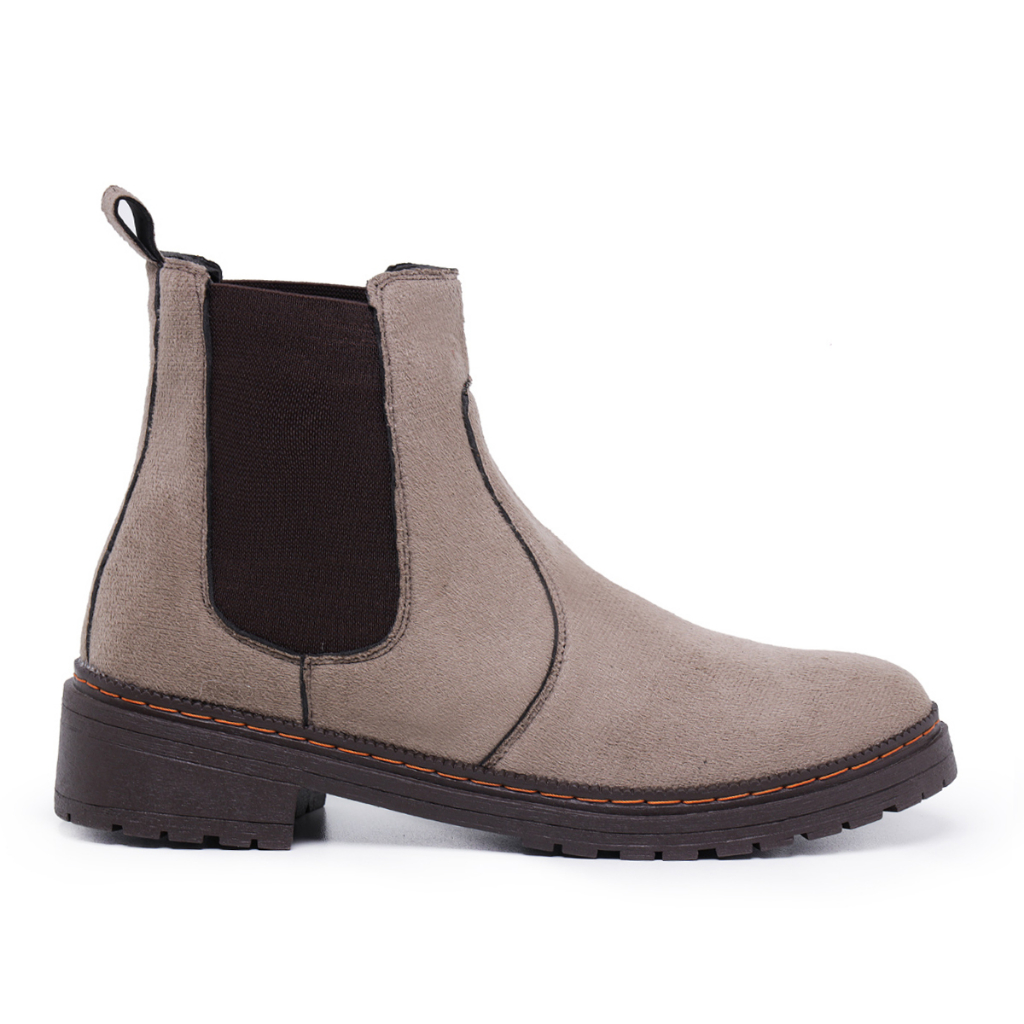 Bota Botina Feminina Cano Curto Coturno Chelsea Cinza Com Elástico Falcucci