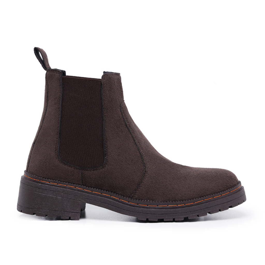 Bota Botina Feminina Cano Curto Coturno Chelsea Marrom Com Elástico Falcucci