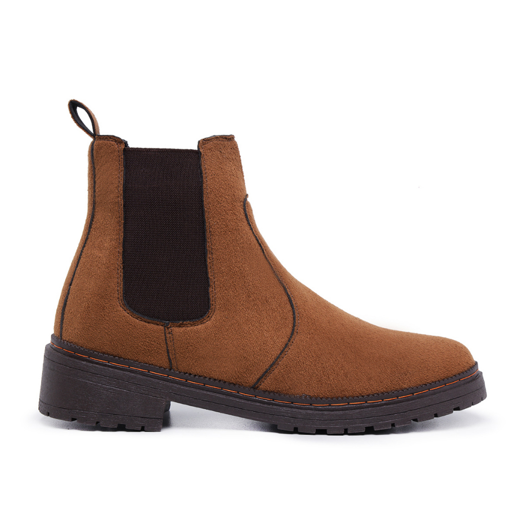 Bota Botina Feminina Cano Curto Coturno Chelsea Caramelo Com Elástico Falcucci