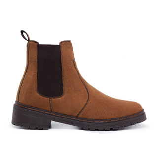 Bota Botina Feminina Cano Curto Coturno Chelsea Caramelo Com Elástico Falcucci