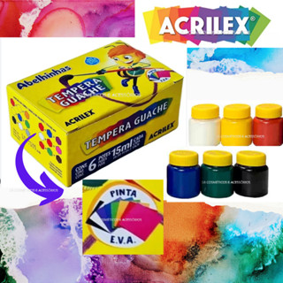 Guache Tempera 15ml - 6 Cores Acrilex escolar brincareiras criança
