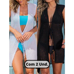 Kit 2 unidades Saida de Praia Tricot Feminina Curta com Cordão CURTA