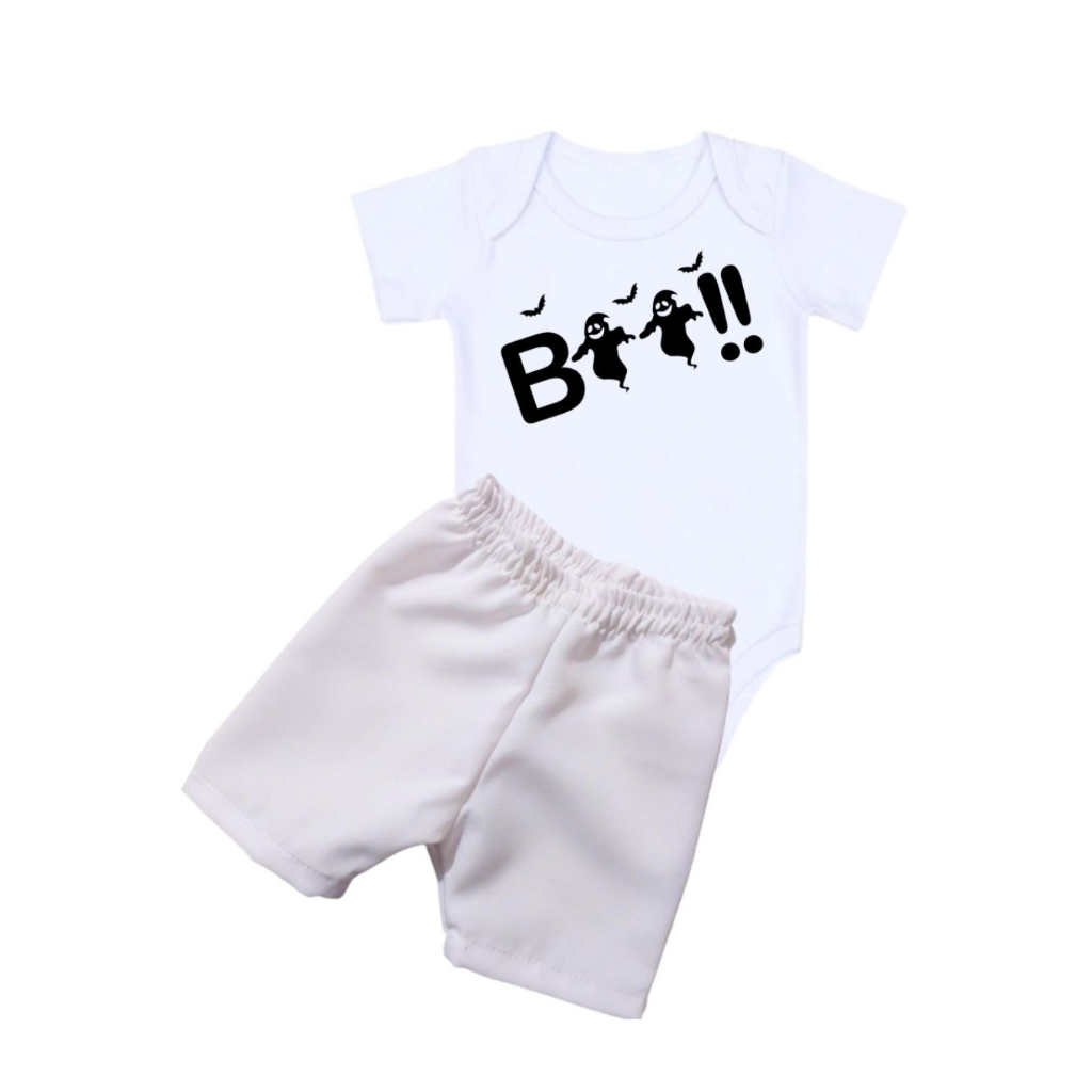 Conjunto Bebê Menino Halloween Infantil Temático Roupa Festa Body Fantasminha E Shorts