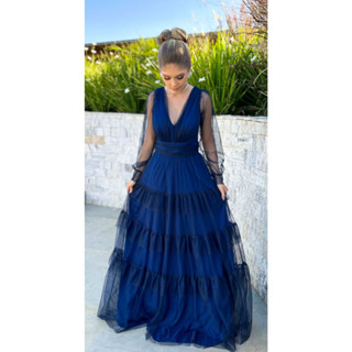 Vestido Longo De Festa Três Marias Azul Marinho