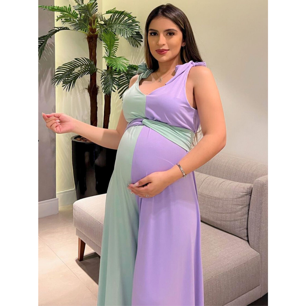 Macacão Longo Feminino Gestante Chá Revelação Biocolor Moda Mamãe Baby Grávida — imagem 2 de 2