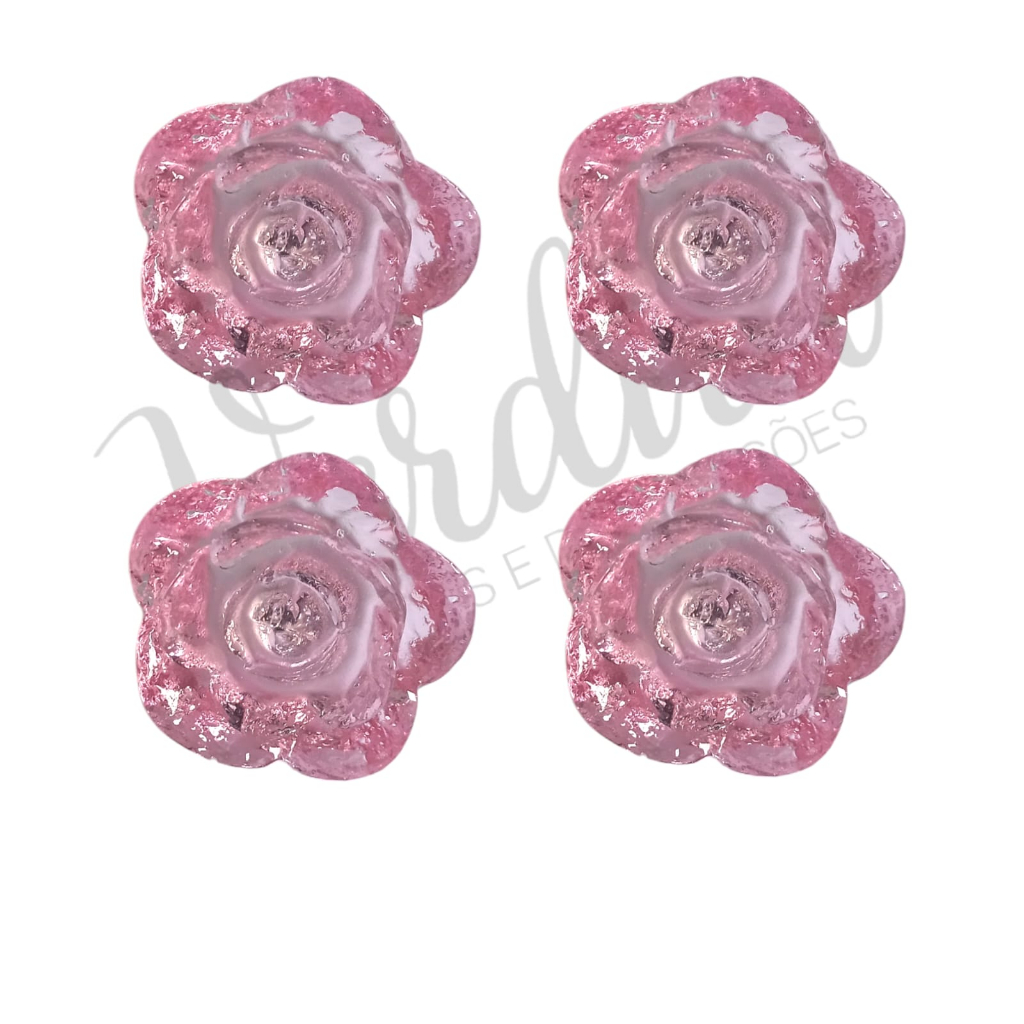 Kit 4 puxadores Flor Rosa Claro para Penteadeira Cômoda Guarda Roupa Rosa Cristal em Resina