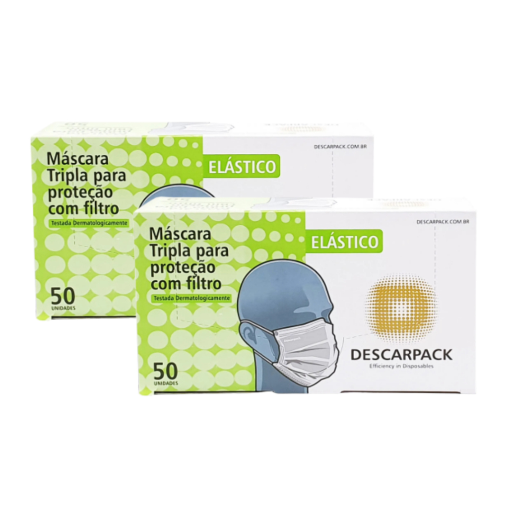 Máscara Descarpack Cirúrgica Tripla com 50 Unidades - kit com 2 caixas