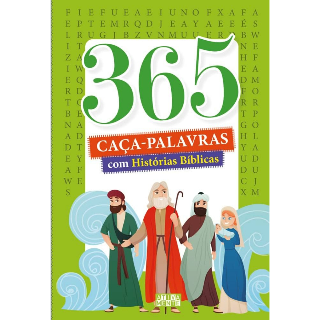 Livro 365 caça-palavras com histórias bíblicas Filhos Meninos Bebê Cristão Família Ciranda