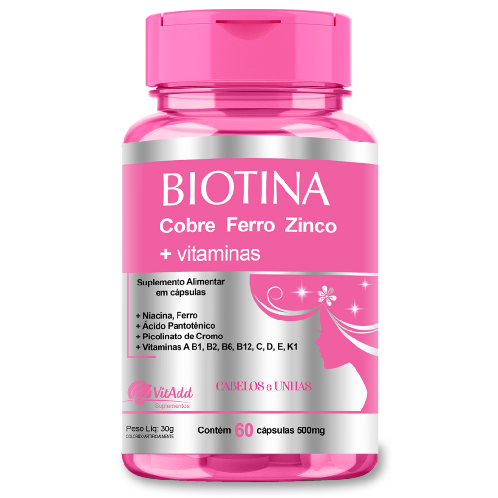Biotina C/ Cobre Ferro Zinco + Vitaminas 60cp- Cabelos Unhas