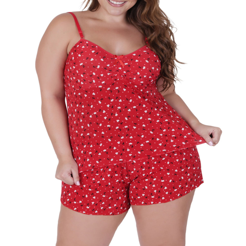 Baby Doll Plus Size com Alça Reguladora Short Doll Conjunto Feminino Pijama Estampado Fresquinho
