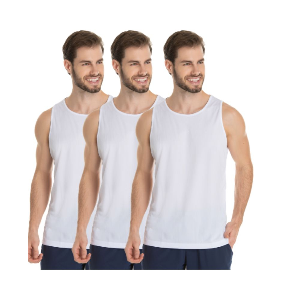 Kit 3 Camisas Regata Branca Proteção 100% Poliéster Sublimação