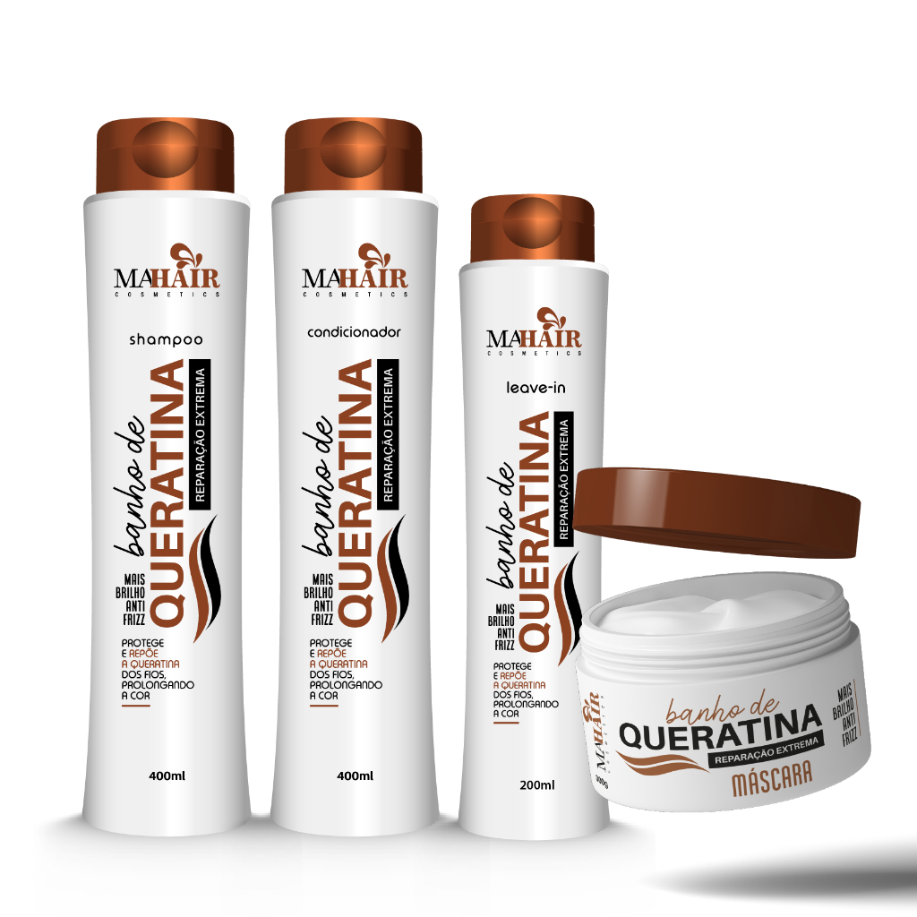 Kit Capilar Banho de Queratina Mahair Shampoo Condicionador Mascara e Creme de Pentear em Oferta na Shopee