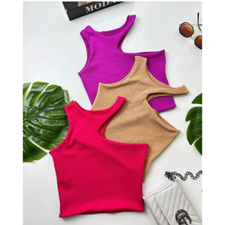 Cropped Gringa Blusa Regata Recorte Ombro Cavado Tendencia Moda Blogueira