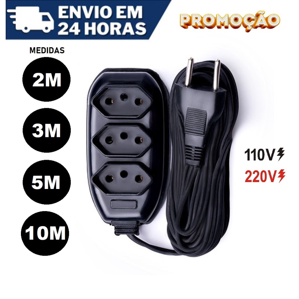 Extensão elétrica Extensão de Energia 3 Tomadas com 5 metros10 metros ALTA QUALIDADE