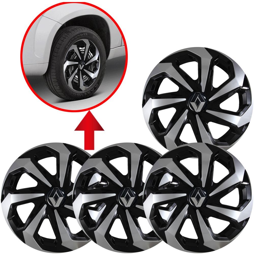 Black Friday 4 Calotas Esportivas aro 15 Spider Compatível com Megane Sandero logan Stepway