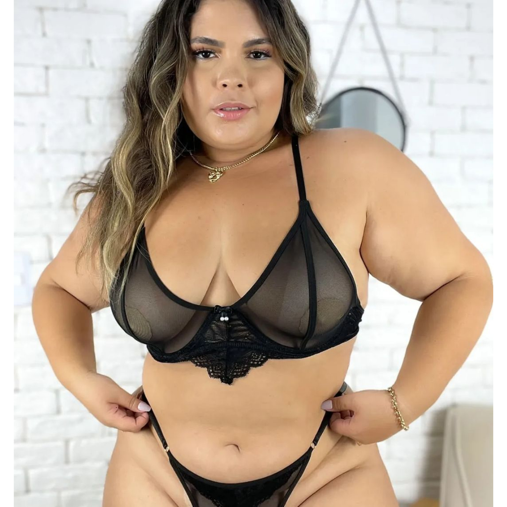 Lingerie Plus Size de Tule transparente Com aro Conjunto Calcinha fio dental Plus Size Sexy e Sutiã em Oferta na Shopee