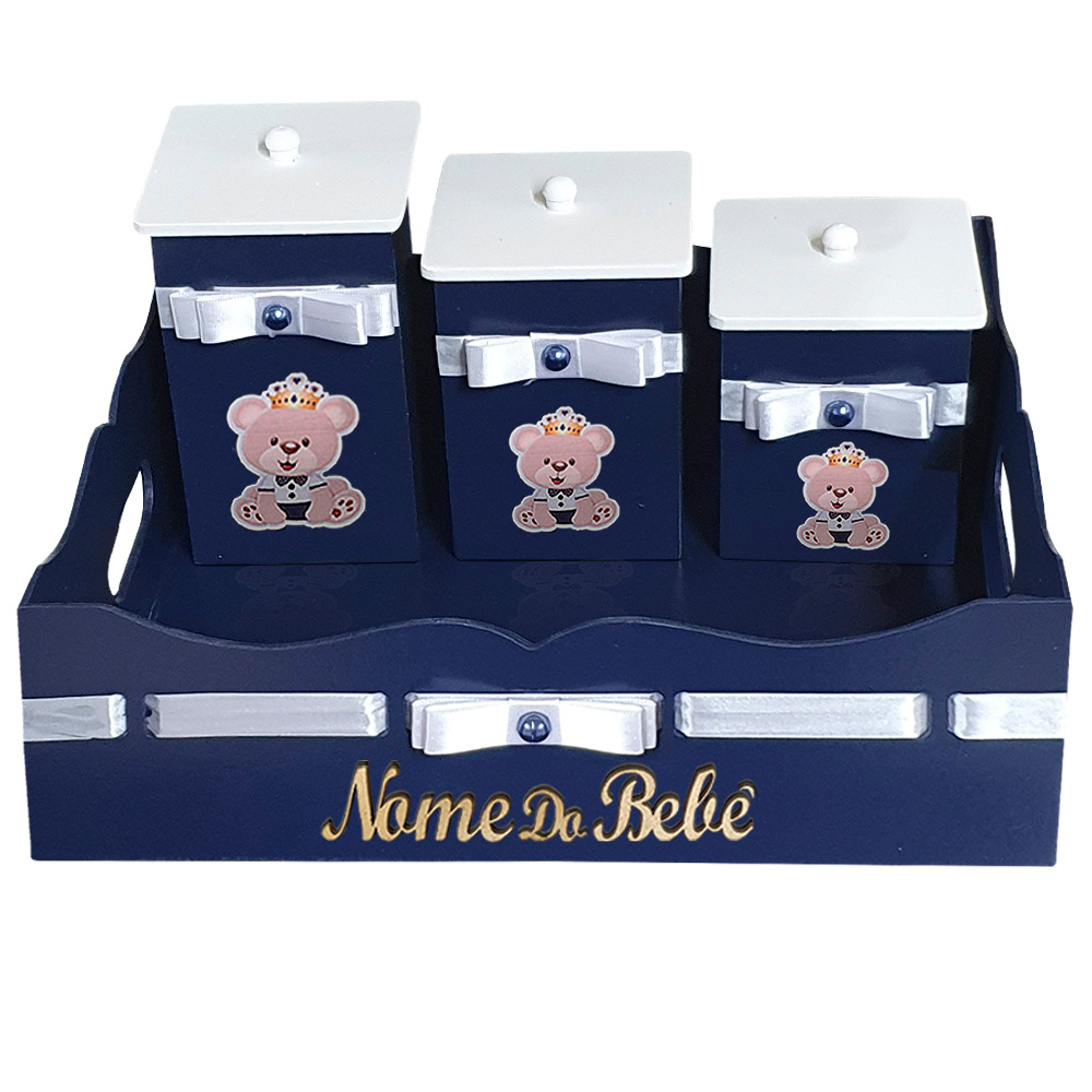 Cesta Kit Higiene Urso Principe em Madeira Mdf Personalizado com nome em Oferta na Shopee