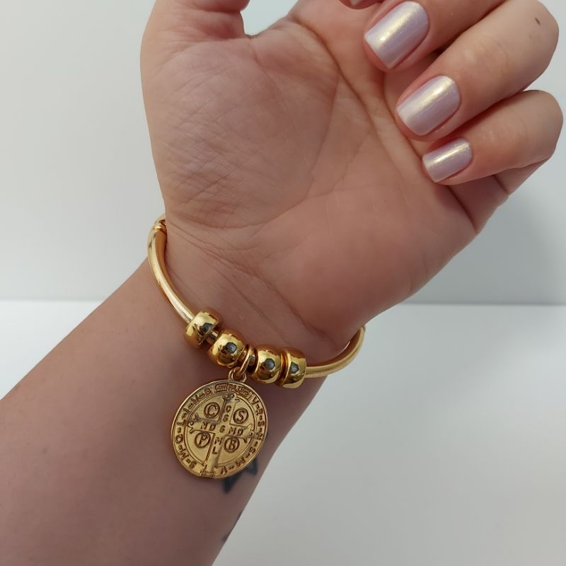 Bracelete Pulseira Feminina São Bento Semijoia Folheado Banhado a Ouro 18k