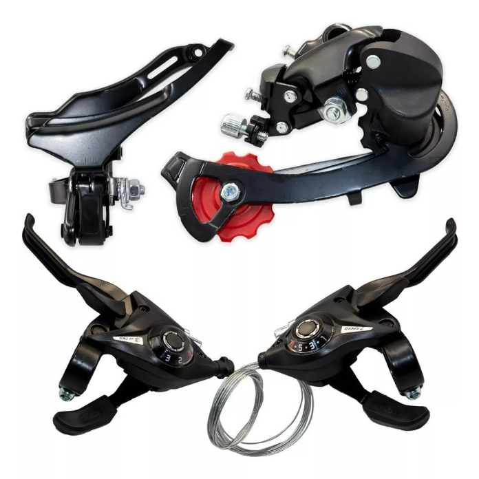 Kit de Transmissao 21 Marchas para Bicicleta com Alavanca Rapid Fire 21v + Cambio Traseiro + Cambio Dianteiro
