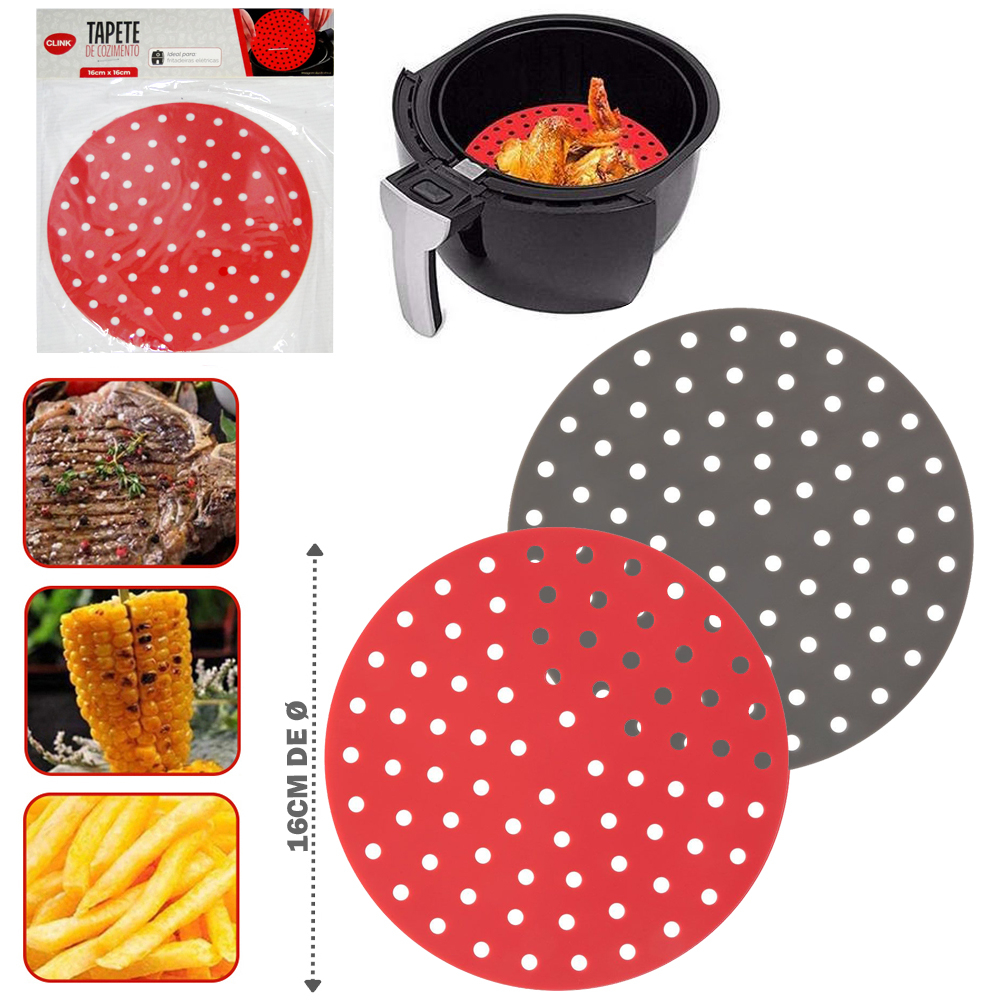 Tapete Redondo Silicone Air Fryer 16cm Cozimento Fritadeira Elétrica