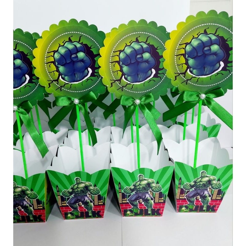 PEGUE E MONTE - Kit Centro de Mesa Cachepô Personalizado Aniversário Caixinhas Hulk
