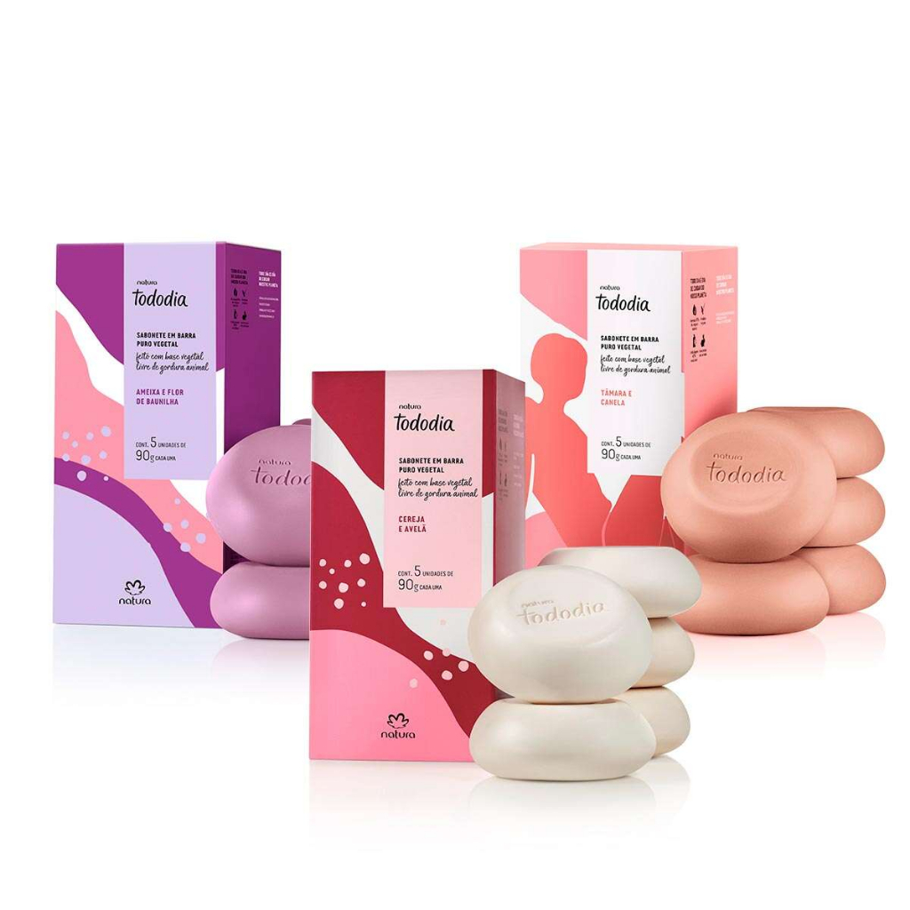 Sabonetes kit  com 3 caixas 90g 1ameixa e flor de baunilha,1cereja e avelã e 1tâmara e canela Puro Vegetal Todo dia Natura