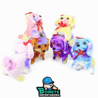 Brinquedo Cachorrinho colorido Pelúcia Cachorro que Anda e Late a Pilha com Óculos