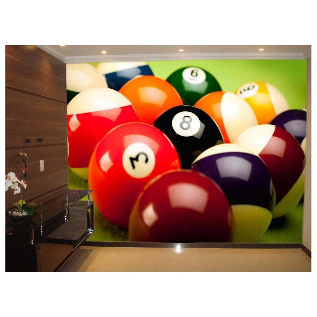 Papel de Parede Decorativo - Adesivo de Parede Salão de Jogos Jogatina Bilhar Sinuca Bola 8 M² JCS004
