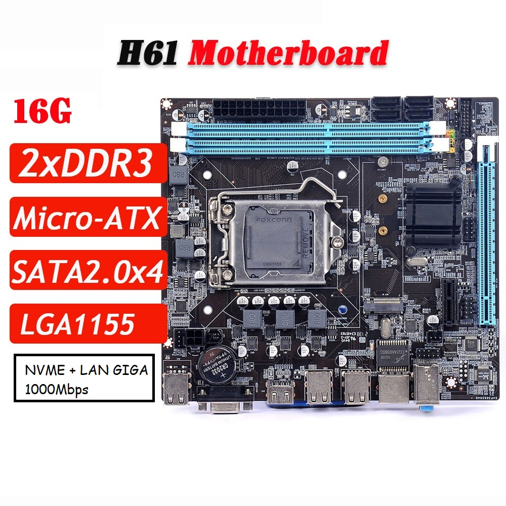 Placa mae H61 1155 Lan Giga + Nvme Original