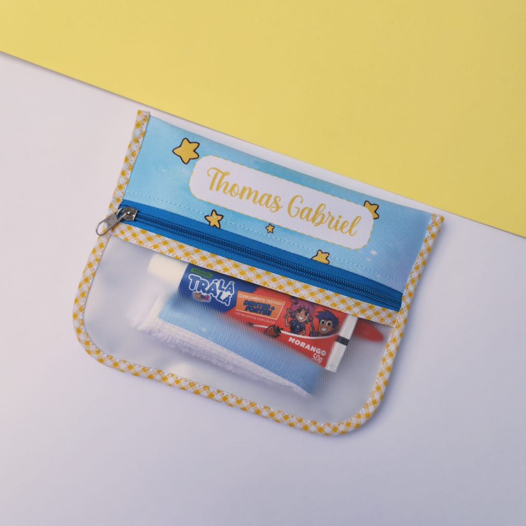 Kit Necessaire Higiene Bucal Personalizado com Nome com Toalhinha, Kit Higiene Dental Volta as Aulas Personalizado em Oferta na Shopee