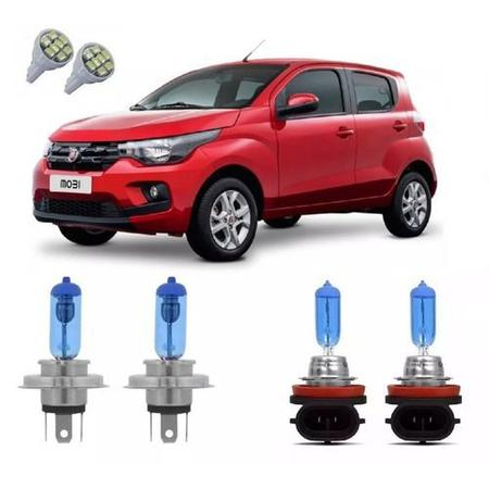 Kit Lâmpadas Super Branca Fiat Mobi Farol + Milha + Led H4 H11 T10 em Oferta na Shopee