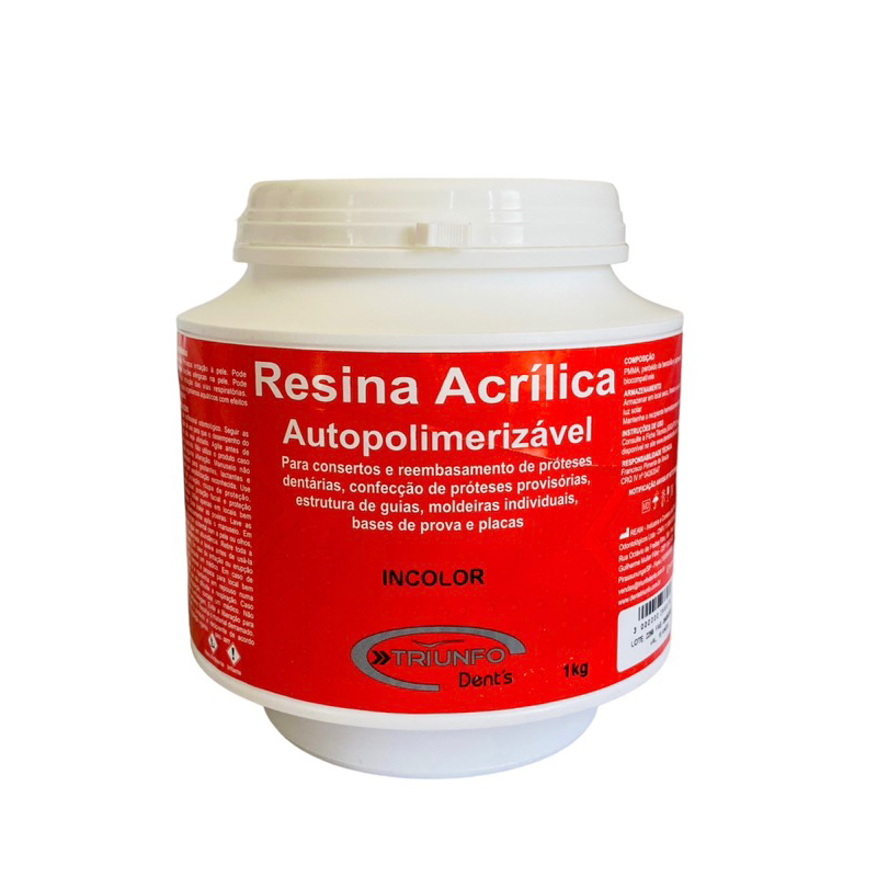 RESINA ACRILICA AUTOPOLIMERIZAVEL 1 kG  TRIUNFO INCOLOR OU ROSA MEDIO em Oferta na Shopee