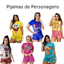 Pijama verão luxo Personagens Blusinha com Shorts Curto em Oferta na Shopee