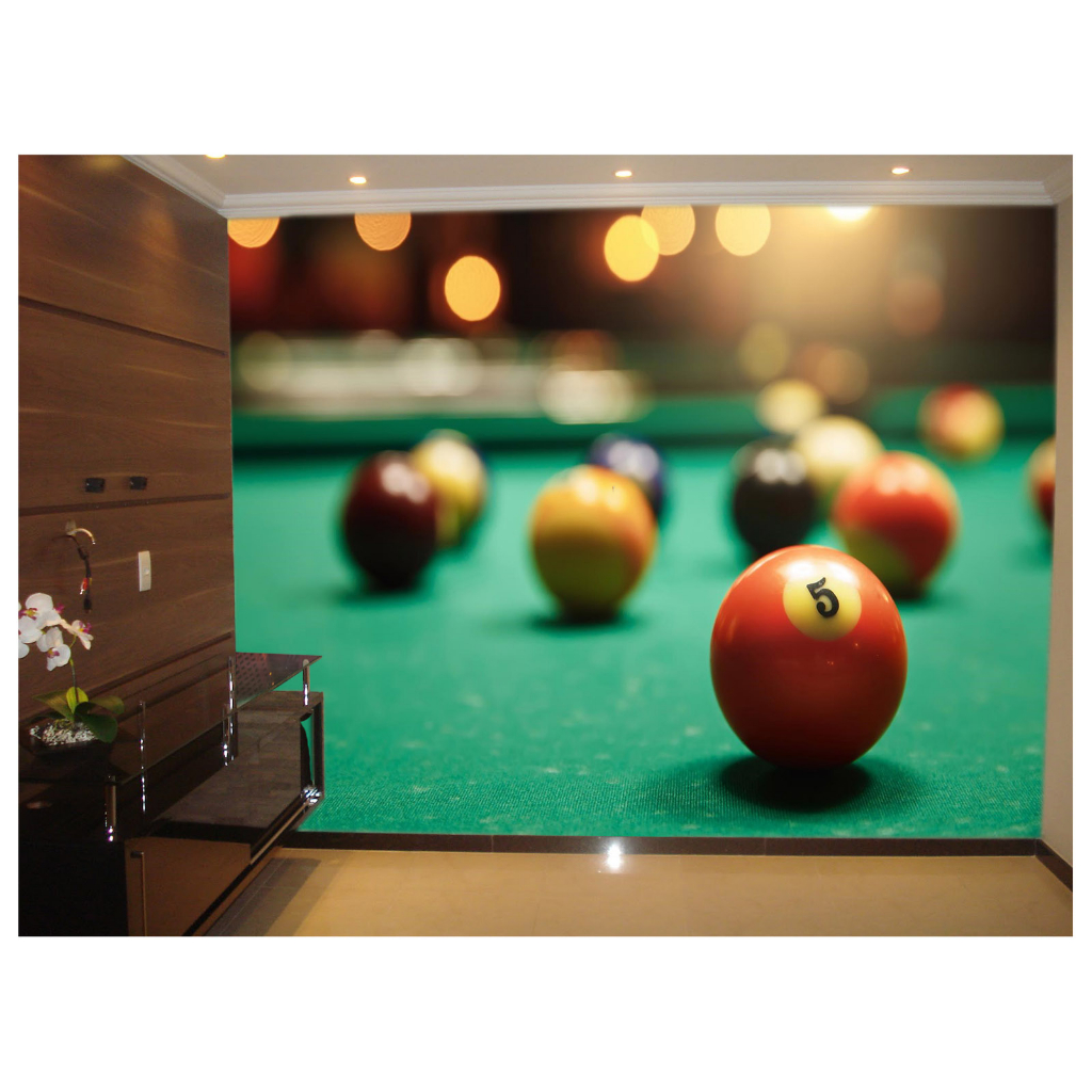 Papel de Parede Decorativo - Adesivo de Parede Salão de Jogos Jogatina Bilhar Sinuca Bola 8 M² JCS028