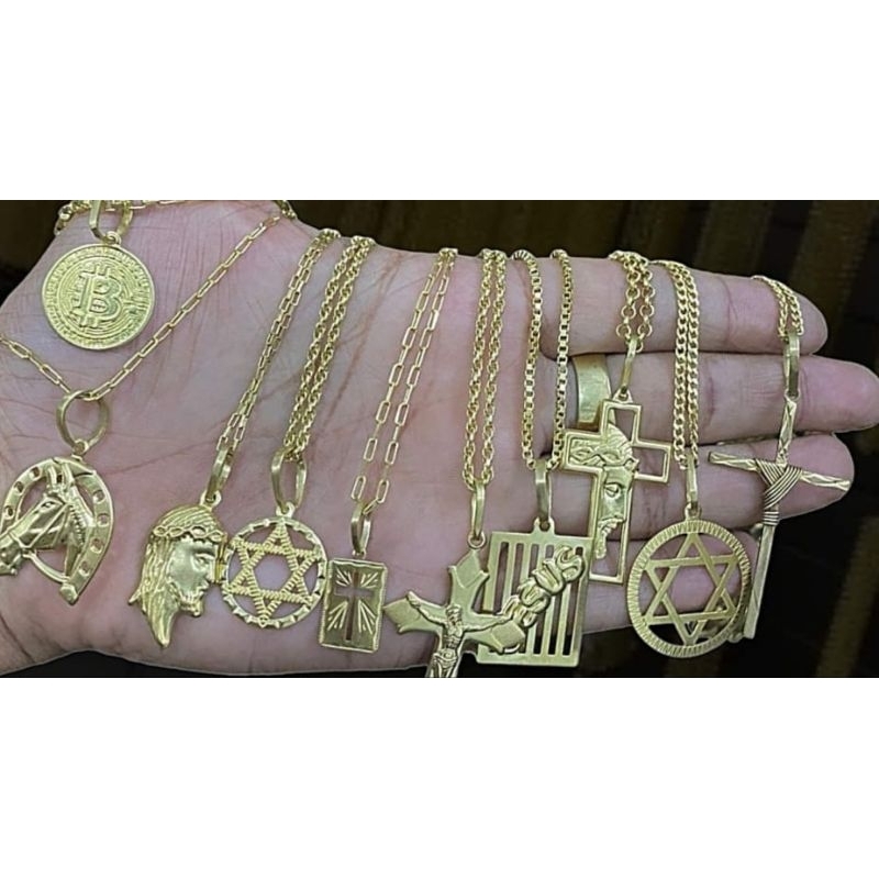 kit 10 peças correntes + pingentes moeda antiga banhada a ouro 18k envernizado